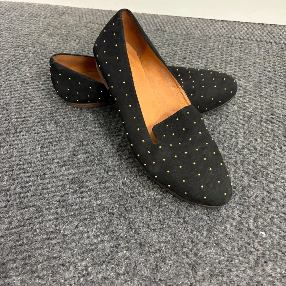 Madewell Black Suede Gold Studded Pointed Toe Loafers Smoking Flats Mens 6